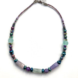 Purple/Green Fluorite Gemstone Necklace - 23103N