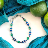 Blue and Green Hematite and Crystal  Cube Bracelet - 20202BR