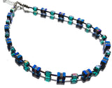 Blue and Green Hematite and Crystal Cube Necklace - 20202N
