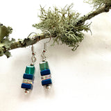 Blue and Green Hematite and Crystal Cube Earring - 20202ER