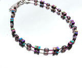 Amethyst and Rainbow Hematite and Crystal Cube Necklace - 20203N