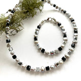 Black and Silver Pearl and Crystal Bracelet - 20204BR