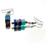 Blue and Green Hematite and Crystal Cube Earring - 20202ER