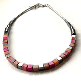 21105N.   Orange and Pink Art Deco Style Gemstone Necklace.