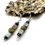 Green/Grey Gemstone and Ceramic Necklace with Celtic knots - 22113N