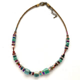 Green Ceramic and Gemstone Cubes Necklace - 22111N