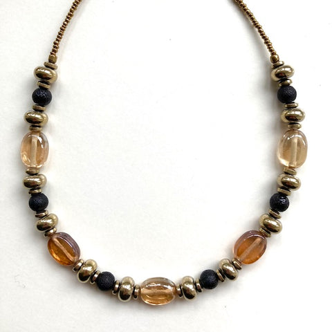 Gold, Topaz and Black Gemstone Necklace - 22130N