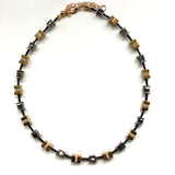 Black and Gold Hematite and Crystal Cube Necklace - 22127N