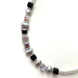 Long Black and Silver Pearl and Crystal  Necklace 20205N