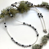 Long Black and Silver Pearl and Crystal  Necklace 20205N