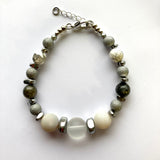 Silver, White and Grey Gemstone Bracelet - 20143BR